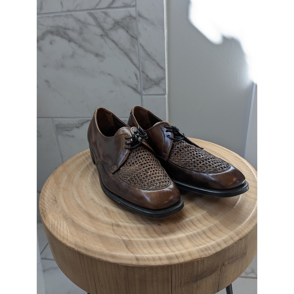 Crosby Pacers Mens Brown Leather‎ Woven Derby Dress Shoes Lace Up Size 10 D
